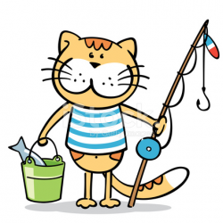 Cat With Fishing Rod and A Fish IN Bucket Stock Vector - FreeImages.com