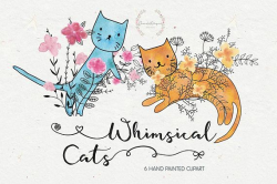 Whimsical cats clipart, instant download, watercolor clipart ...