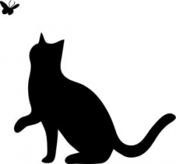 Clipart illustration of a Silhouette of a Cat Playing with a ...