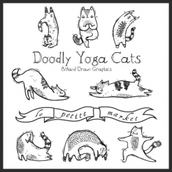 Hand Drawn Digital Yoga Cat Clipart Yoga Illustration Cute