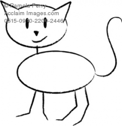 Clip Art Illustration of a Black and White Stick Cat