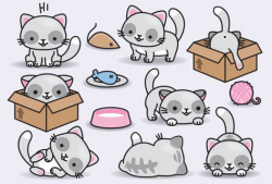 Premium Vector Clipart Kawaii Cats Cute by LookLookPrettyPaper ...