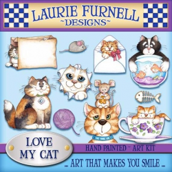 Cat clipart, Laurie Furnell, Cute cat art, scrapbooking supply ...