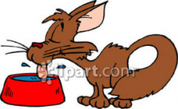 A Cartoon Cat Drinking From a Water Bowl Royalty Free Clipart Picture