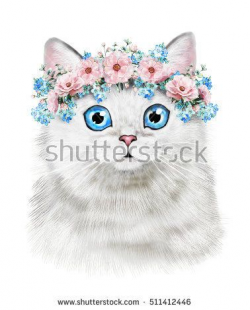 Cute cat. Watercolor Cat illustration. T-shirt print. Greeting card ...