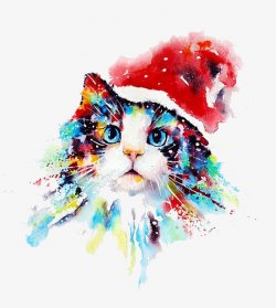 Watercolor Cat, Kitty, Red Hat, Colour PNG Image and Clipart for ...
