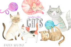 Watercolor Cats Clipart | Kitten Clip Art - Mommy and Baby Cat with ...