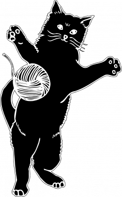 Clipart - Cat Playing With Ball Of Yarn Silhouette