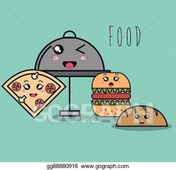 Vector Art - Cartoon catering fast food with facial ...