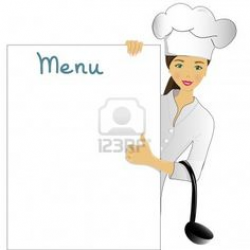 Illustration Of A Beautiful Smiling Woman Chef Presenting Inviting ...