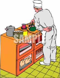 A Chef Cooking on a Stove Top - Royalty Free Clipart Picture