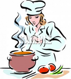 Clip Art Image: A Female Chef Stirring a Pot of Soup