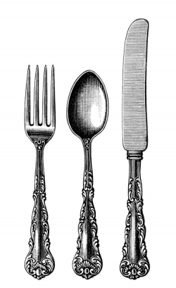 vintage cutlery clipart, black and white clip art, old fashioned ...