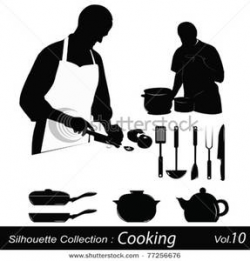 Cooking Silhouettes - a Chef Preparing a Meal - Clipart