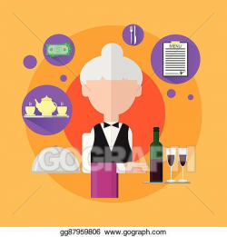 Vector Clipart - Waitress senior woman catering worker icon. Vector ...