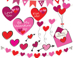 Valentine Hearts watercolor, Valentines Clipart, Love Clipart Hearts ...