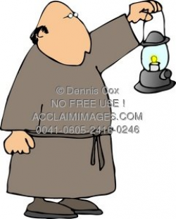 Clipart Illustration: Monk Holding A Lantern