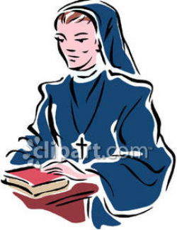 A Catholic Nun At a Desk with a Book - Royalty Free Clipart Picture