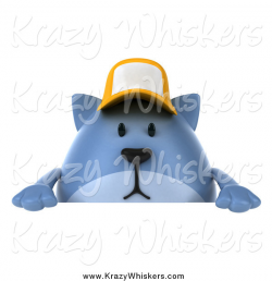 Critter Clipart of a 3d Chubby Blue Cat Wearing a Baseball Cap over ...