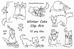 Winter Cats Clip Art doodle cats clipart hand drawn cat
