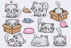 Premium Vector Clipart - Kawaii Cats - Cute Cats Clipart Set - High ...
