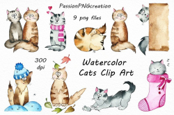 Watercolor Cats Clipart By PassionPNGcreation ...