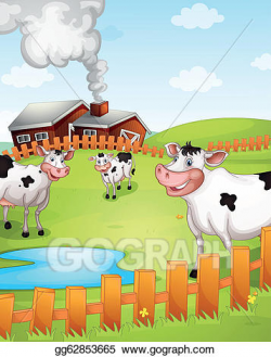 Vector Clipart - Cows grazing in farm. Vector Illustration ...