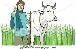 Clip Art Vector - Indian farmer with cow in field. Stock EPS ...