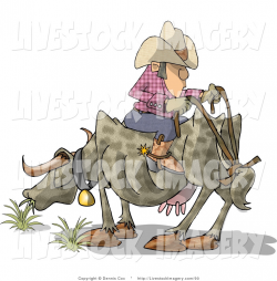 Clip Art of a Stupid Cowboy Sitting Backwards on Cow by djart - #90