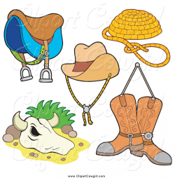 Clipart of a Western Saddle Rope Hat Cow Skull and Cowboy Boots by ...