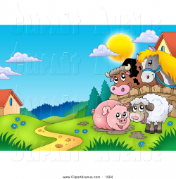 Avenue Clipart of a Happy Pig and Sheep by a Fence with a Cow and ...