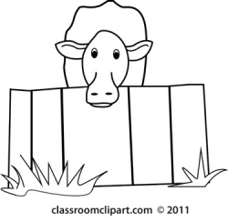 Animals Clipart- cow-fence-bw-outline - Classroom Clipart