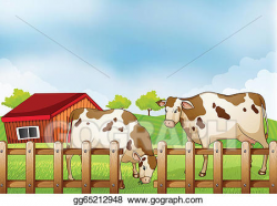 Vector Art - A farm with two cows inside the fence. Clipart ...