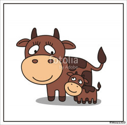 mother and child, cartoon mama cow and little calf