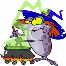 A Cartoon Frog Wearing a Witch Hat and Stirring a Cauldron of ...