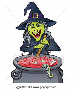 Stock Illustration - Witch stirring bubbling cauldron. Clipart ...
