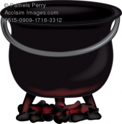 Clip Art Illustration of a Cauldron Sitting on Hot Coals