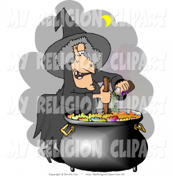 Religion Clip Art of a Witch Cooking a Potion in a Large Black ...