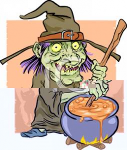 A Creepy Looking Cartoon Witch Stirring a Cauldron of Brew Over a ...
