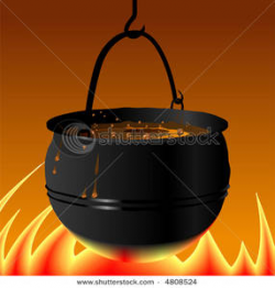 Royalty Free Clipart Image: A Cauldron Hanging Over a Blazing Fire