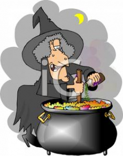Cartoon of a Wicked Witch Stirring a Cauldron of Witches Brew ...
