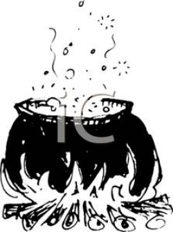 A Cauldron of Brew Cooking Over a Fire - Royalty Free Clipart Picture