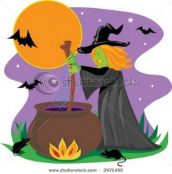 Clip Art Image: A Smiling Witch with Yellow Teeth Stirring a Brown ...