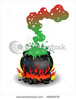 Clipart Image: A Smoking Cauldron Over a Red Fire