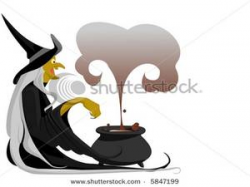 A Witch Watching Her Smoking Cauldron Clipart Image