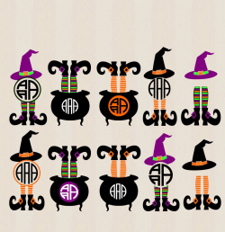 Halloween Design Witch Legs in Cauldron Monogram Frame Digital ...
