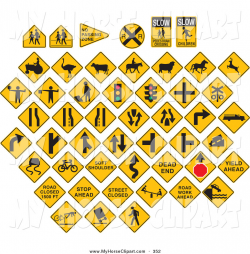 Clip Art of a Digital Set of Yellow Caution Traffic Signs on White ...