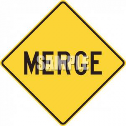 Yellow Merge Ahead Caution Sign - Royalty Free Clipart Picture