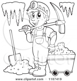 Clipart Outlined Happy Miner In A Cave - Royalty Free Vector ...