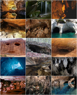 Examples of the types of caves. (a) Volcanic cave (Cueva de los ...
